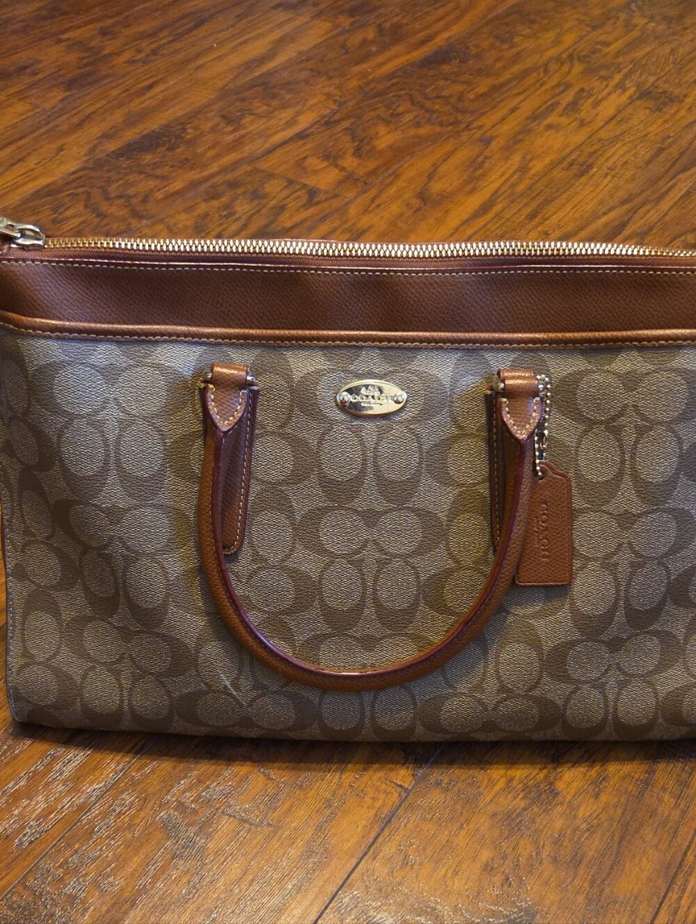 Coach "Morgan" Brown Signature Canvas Satchel with Leather Trim